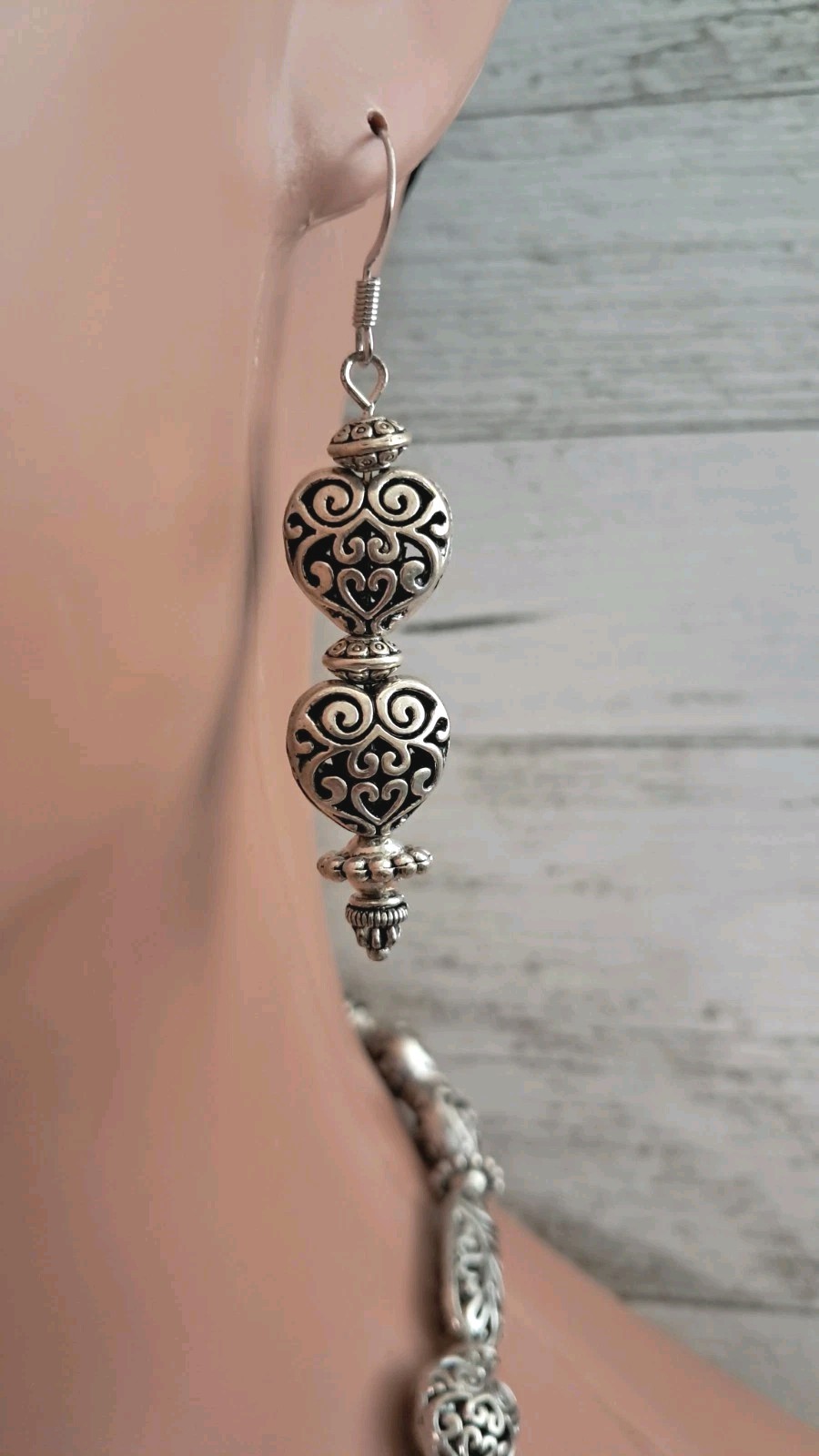 Biker Heavy Metal Wings Cross Rhinestone Hearts Silver Necklace Earring Set