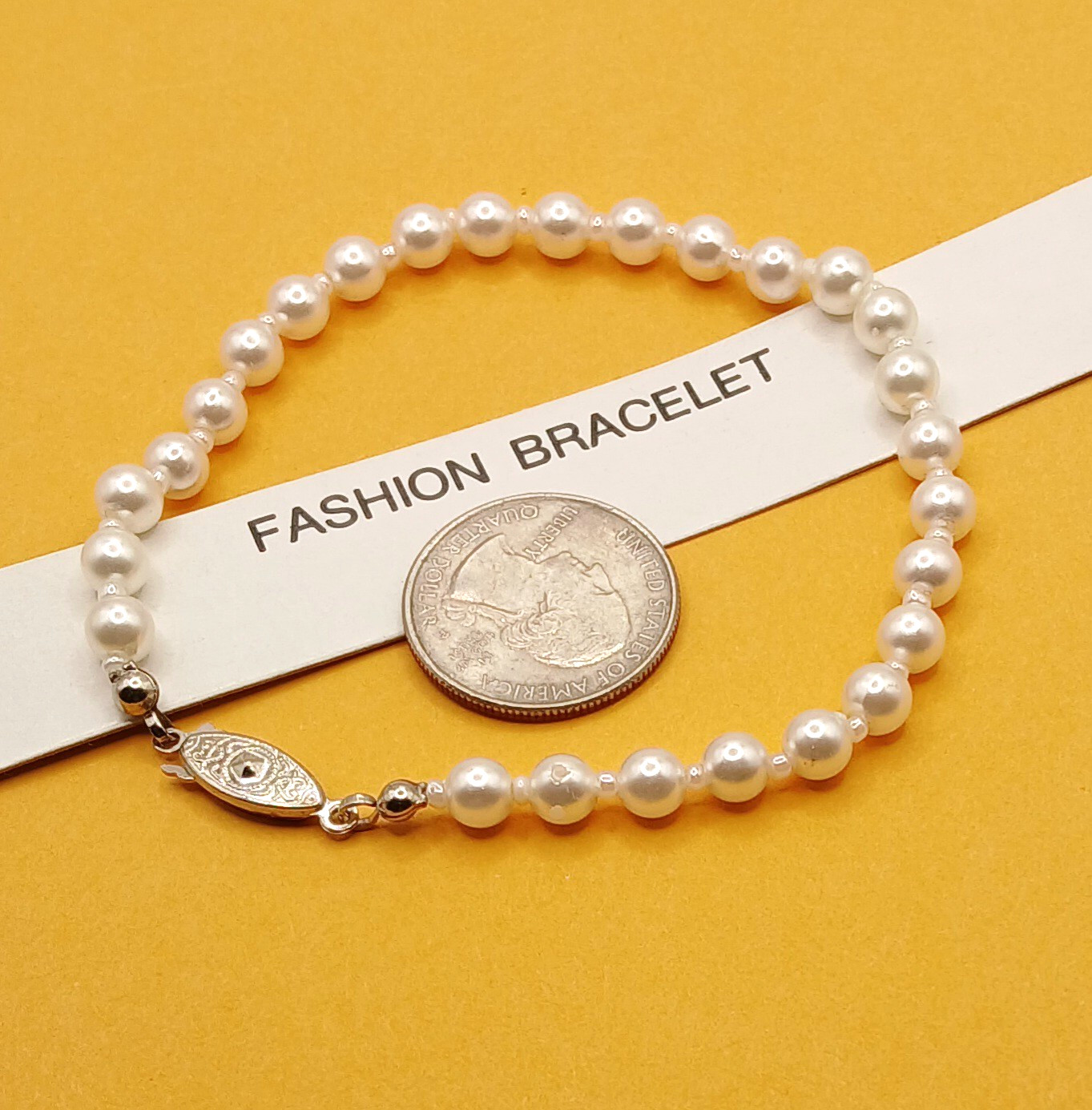 Faux White Pearl 8.5 in. Fashion Silver Tone Clasp Bracelet … #163