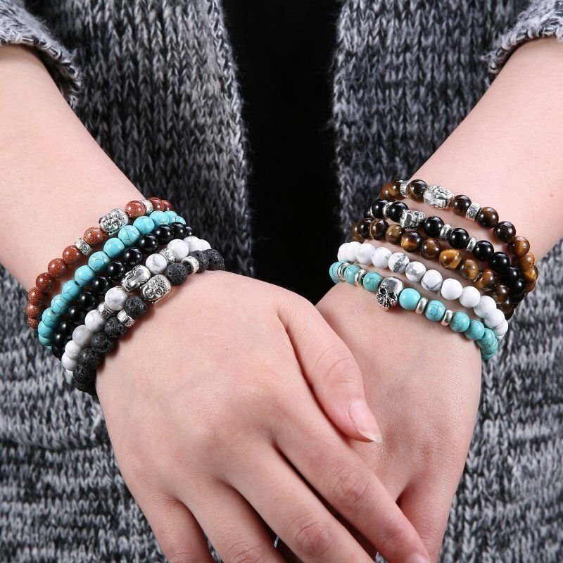 7 Chakra Healing Beaded Bracelets Lava Rock Bangle Natural Stone Agate Jewelry