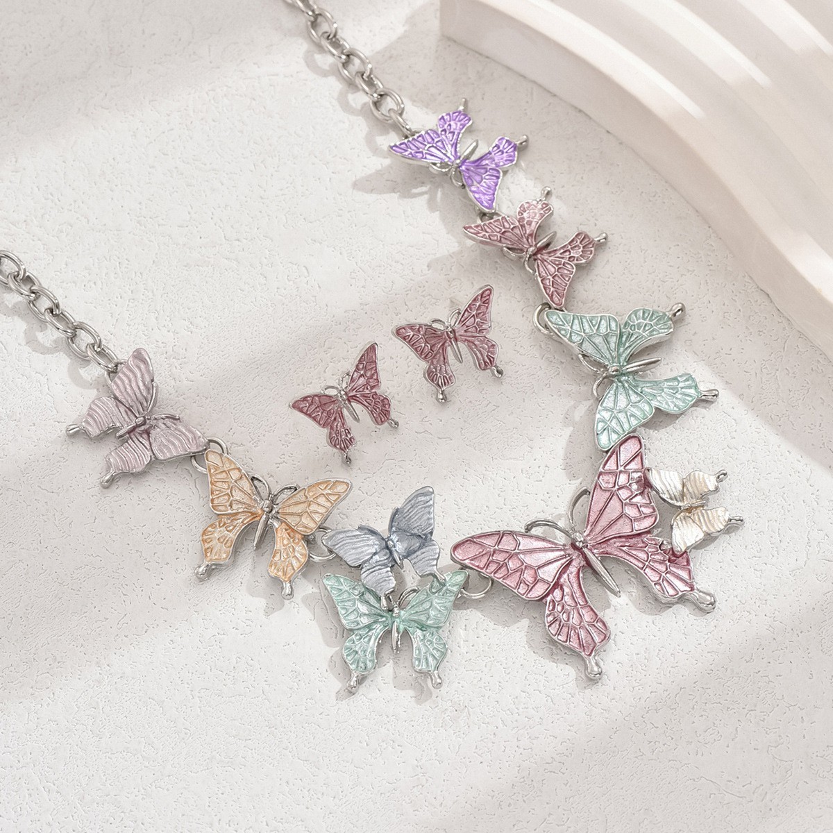 3PCS Butterfly Necklace Earrings Set for Women Y2K Summer Party Jewelry Gift
