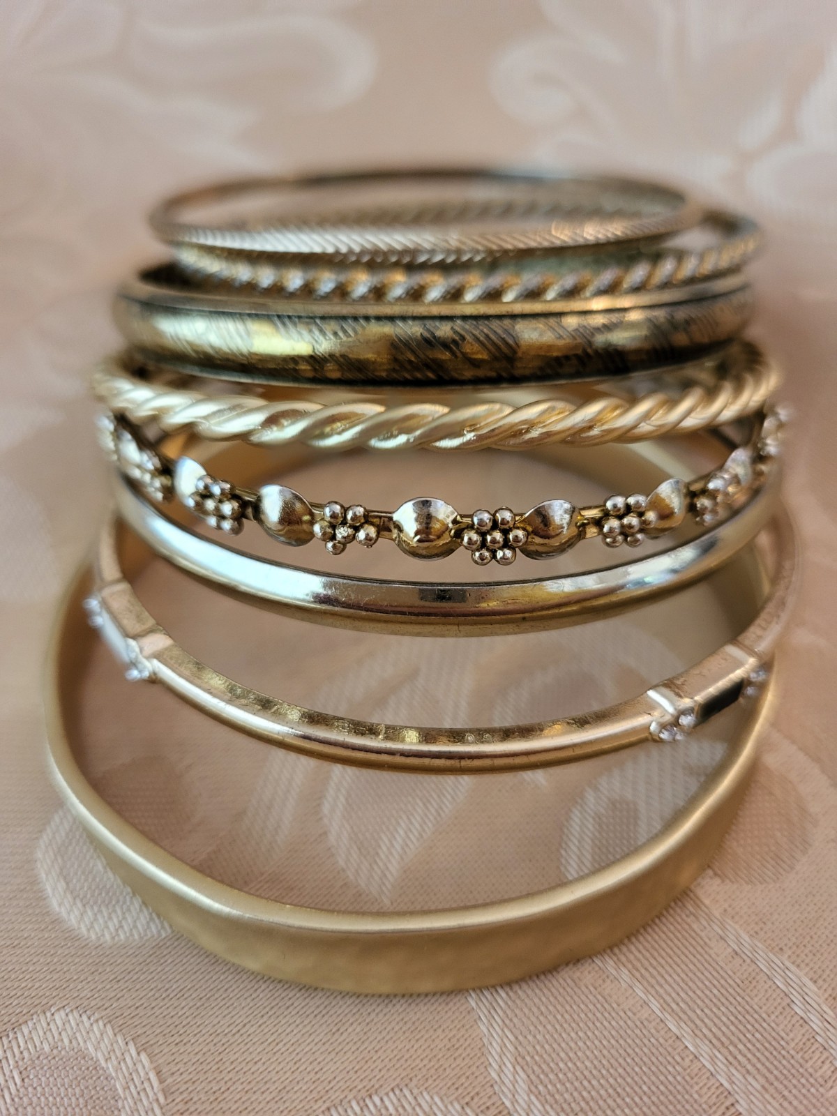 Set Of 8 Goldtone Bangles, Various Textures For A Stylish Mix