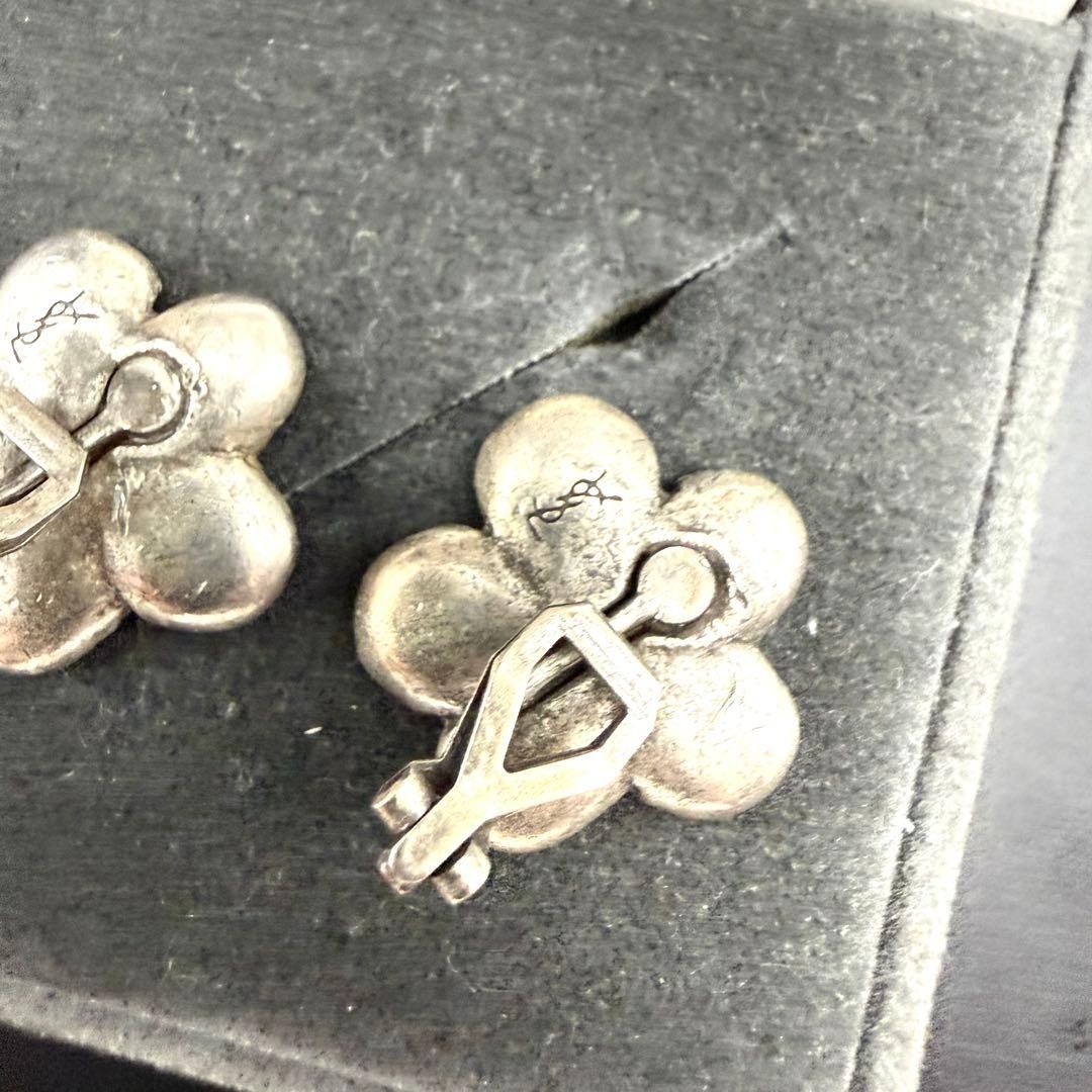 Yves Saint Laurent Earrings YSL Flower Engraving Vintage Silver Tone From Japan