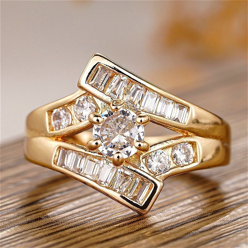 Stunning Round Cut Simulated Diamond Channel Set Ring In 14K Yellow Gold Plated