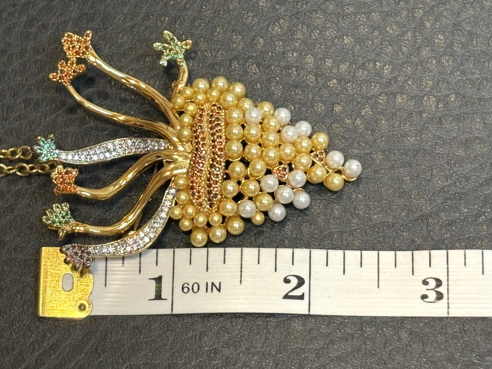 JCB Boisset 22k Gold Plate Swarovski Crystal Pearl Grapes BROOCH Necklace GIFT
