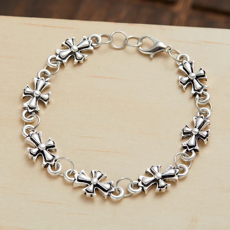 Gothic Cross Floral Bracelet Unisex Zinc Alloy Chain Link Fashion Jewellery