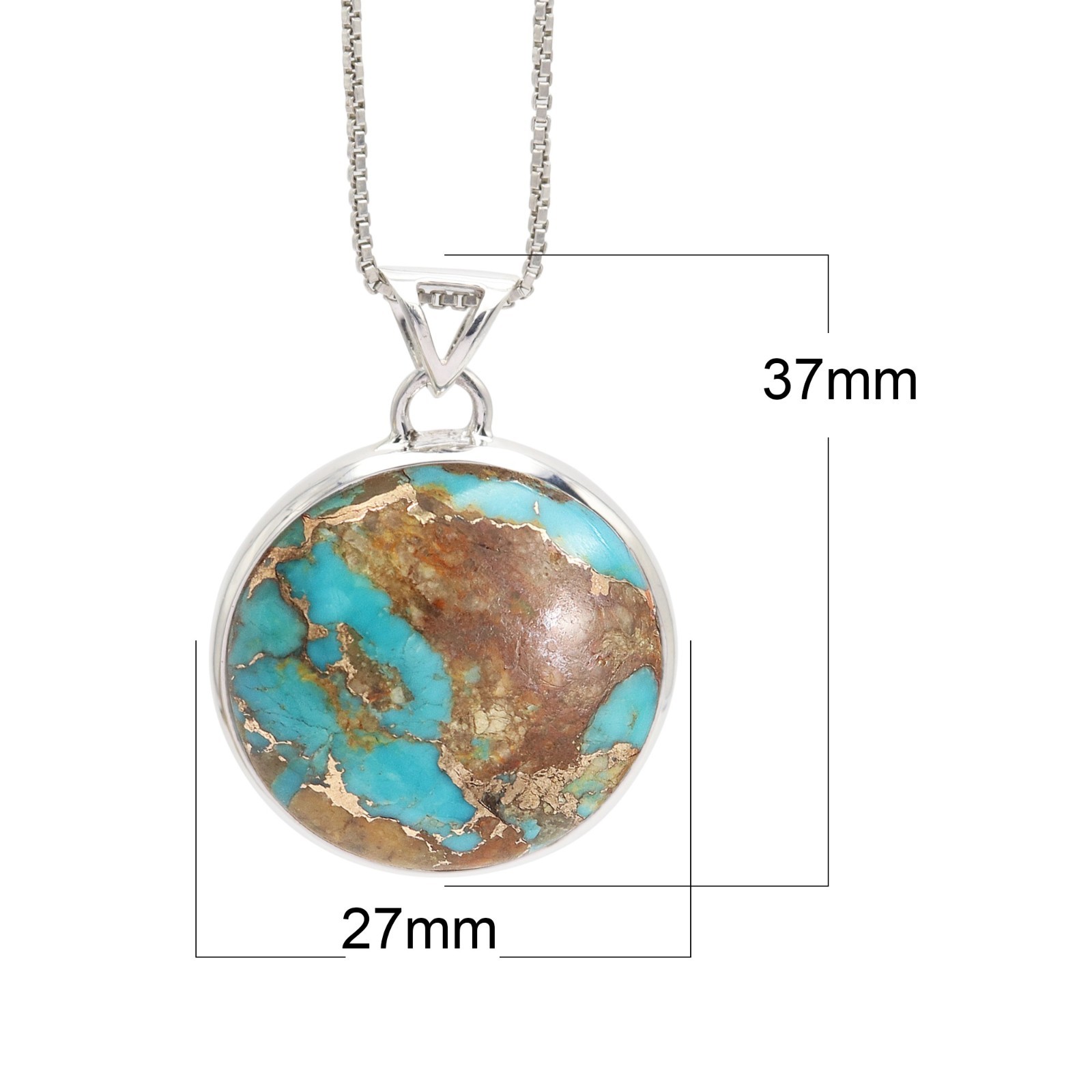 25MM Round Boulder Turquoise Necklace 925 Silver Pendant Gift for Women