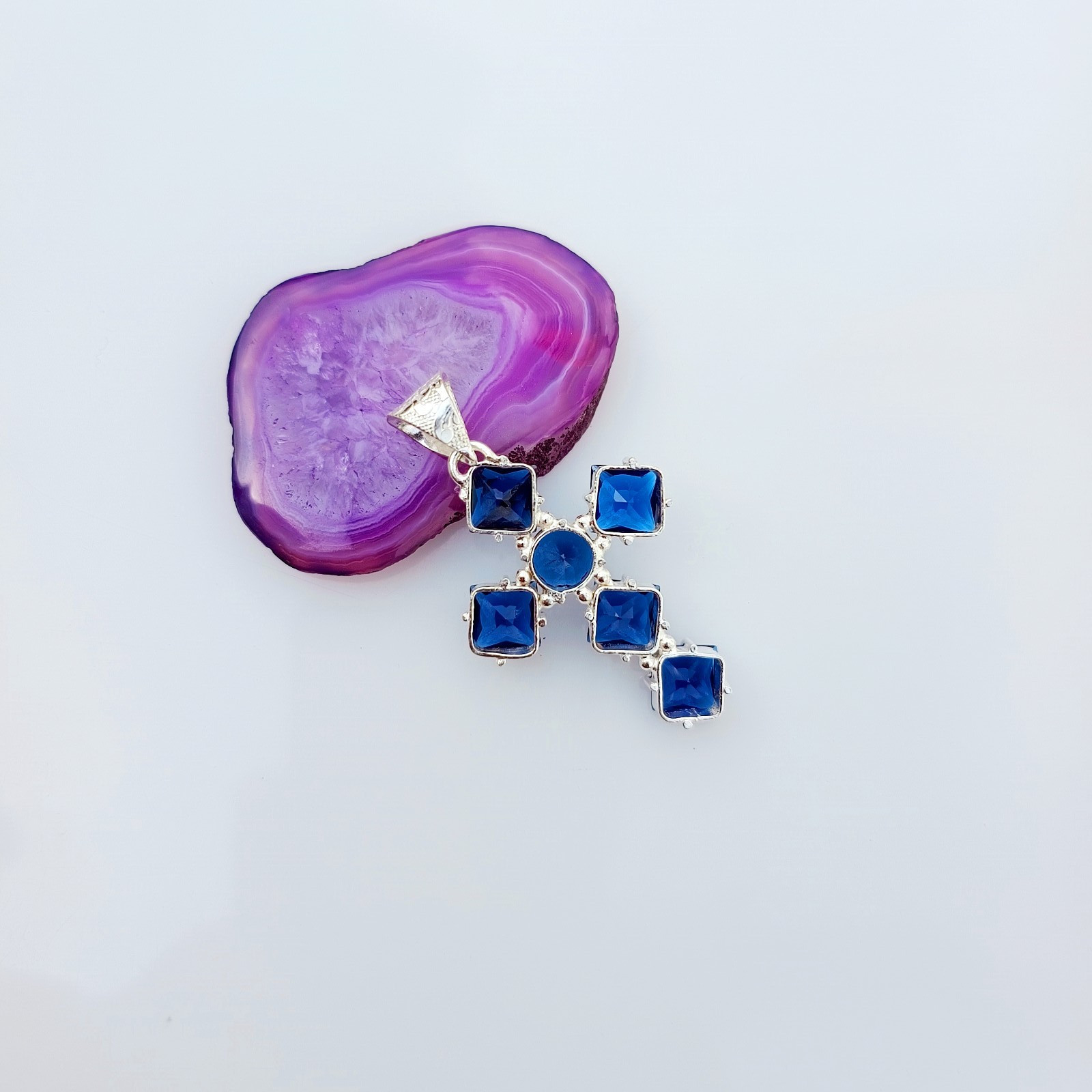 Tanzanite Cross Pendant 925 Sterling Silver Handmade Gemstone Jewelry 2.20 Inch