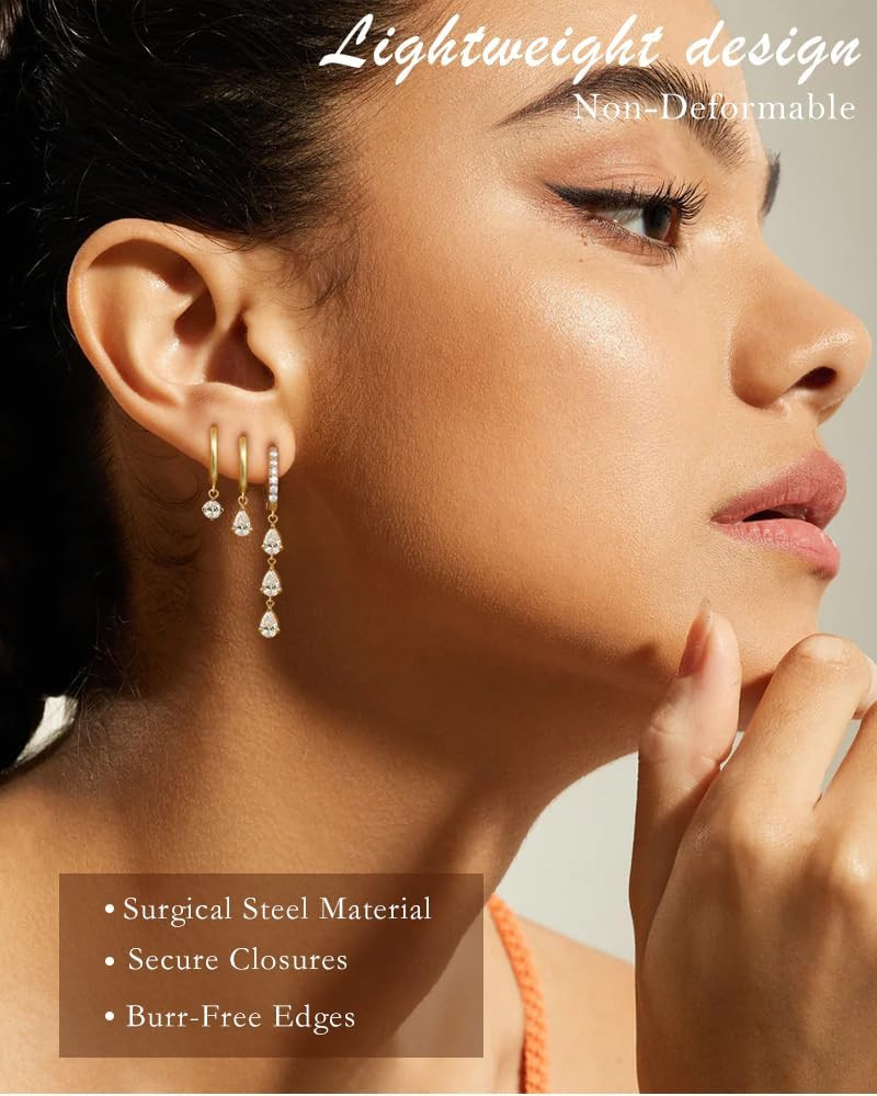 Surgical Steel Small 14K Gold Plated Huggie Hoop Earrings Set,Hypoallergenic Lig