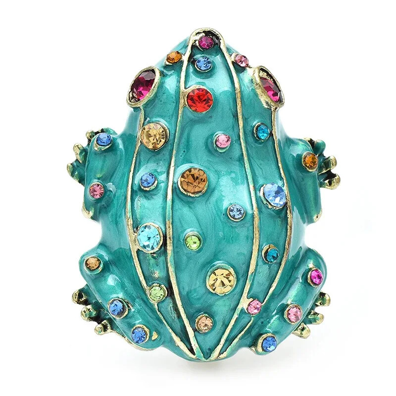 2pc Unisex Frog Brooch Enamel Inlaid Rhinestones Party Clothing Accessories Pins