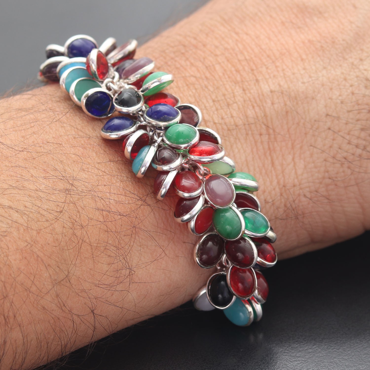 Multy Monalisa Gemstone 925 Sterling Silver Handmade Bracelet Jewelry Gift For