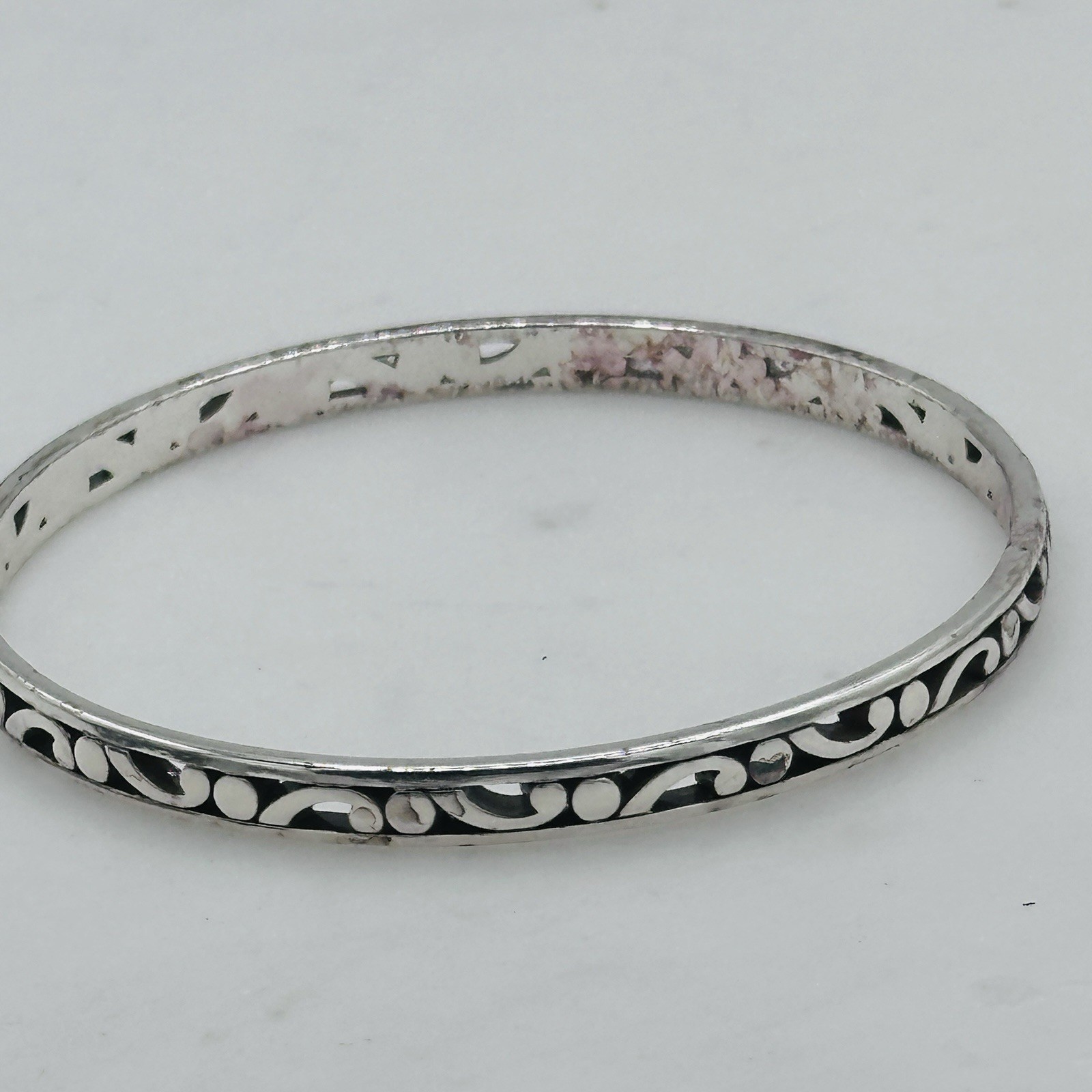 Brighton Contempo Slim Bangle Bracelet Silver Tone Scrollwork Stackable 2.5”