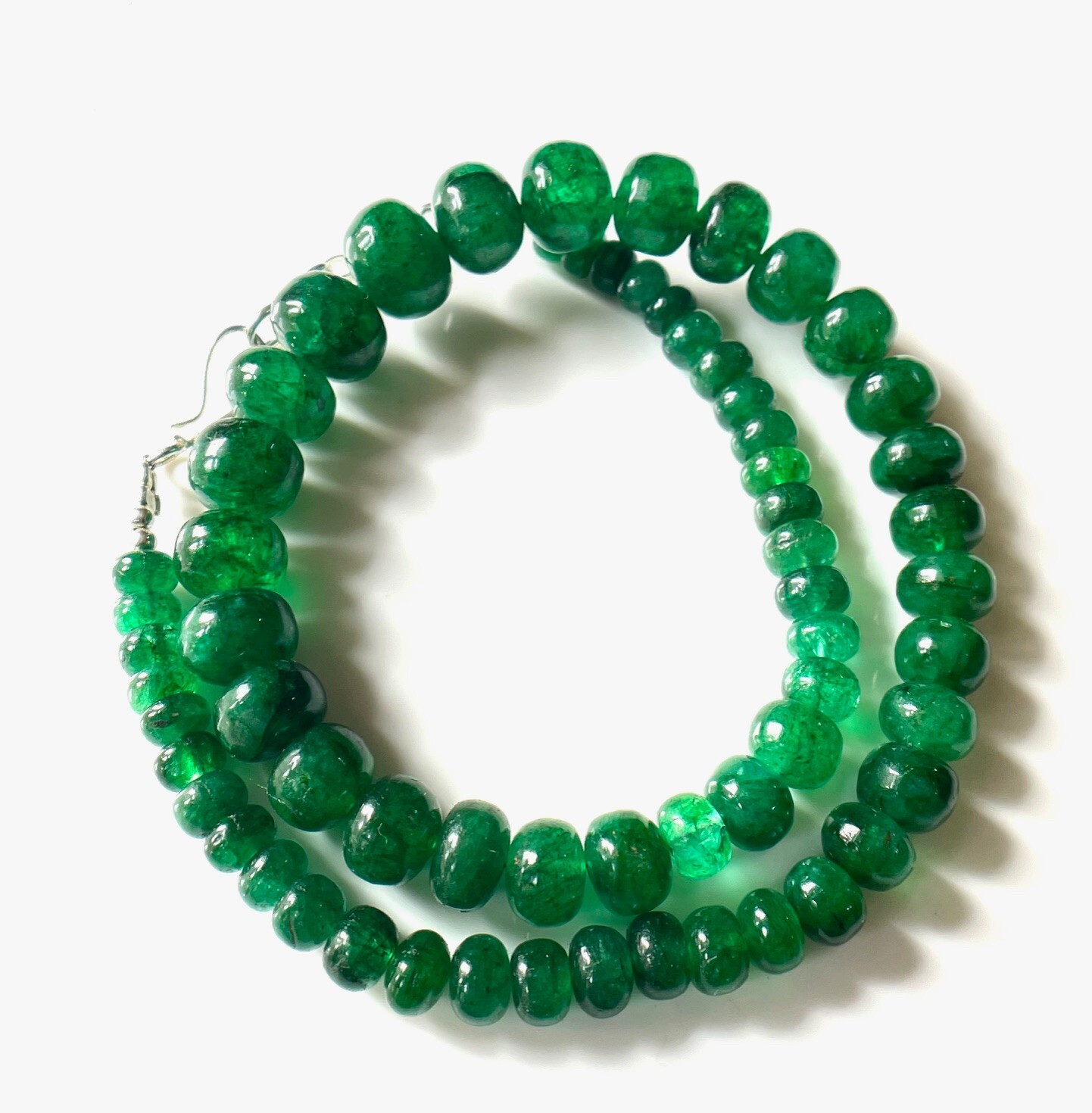 AAA-Natural Emerald Smooth Rondelle Shape Beads Gemstone,Emerald Beads Necklace