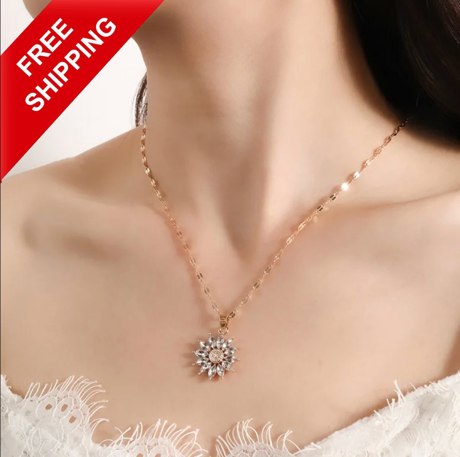 Luxury Gold Fashion Jewelry Gold Cubic Zircon Sunflower Pendant Necklace