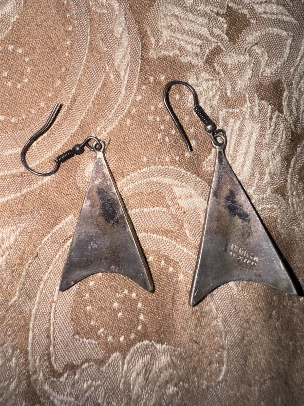 925 silver Signed Blue Triangle Geometric Metal Dangle/Drop Hook Earrings Mexico