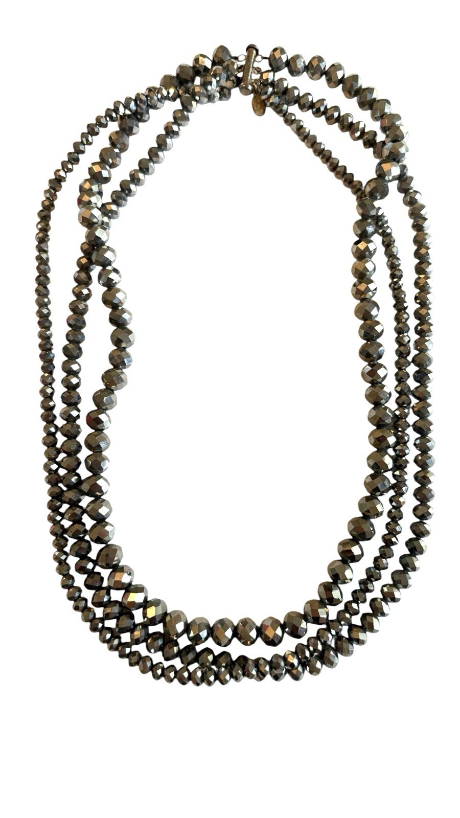 EUC Donna Dressler 925 Silver Chrome Faceted Swarovski 3 Strand Beaded Necklace