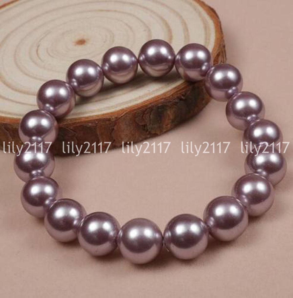 Fashion 4 Colors 10mm South Sea Shell Pearl Round Beads Elastic Bracelet 7.5”