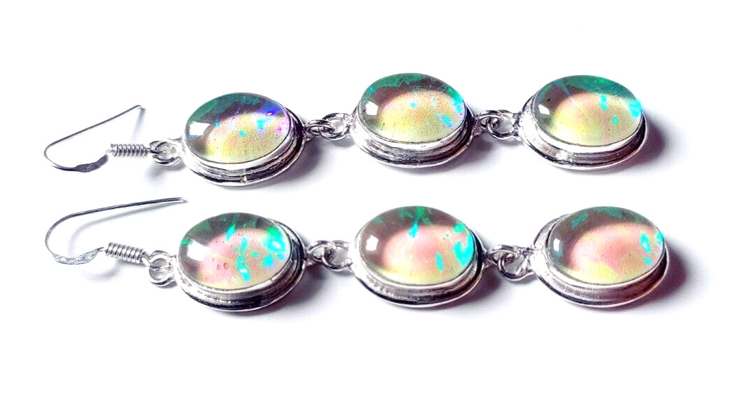 Australian Triplets Opal Gemstone 925 Sterling Silver Handmade Jewelry Earrings