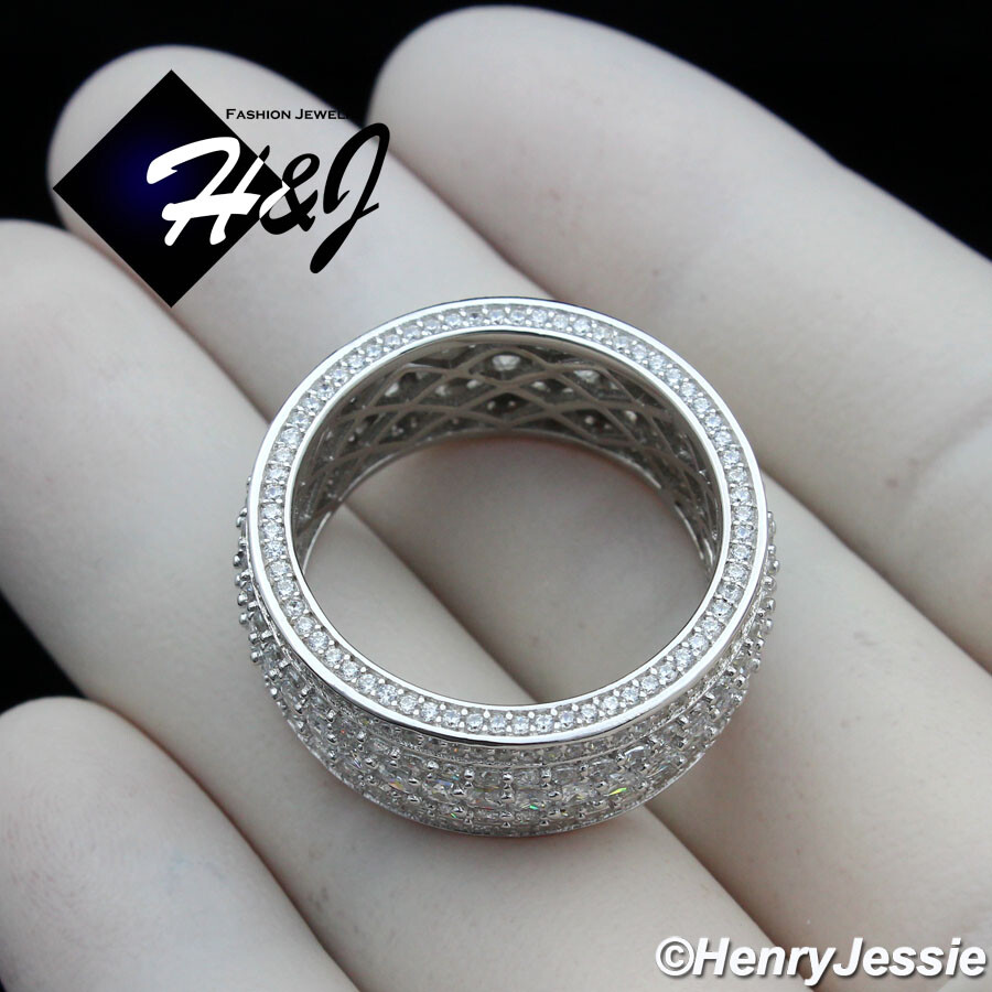 MEN WOMEN 925 STERLING SILVER FULL ICY BLING CZ WEDDING BAND RING SIZE 7-13*R119