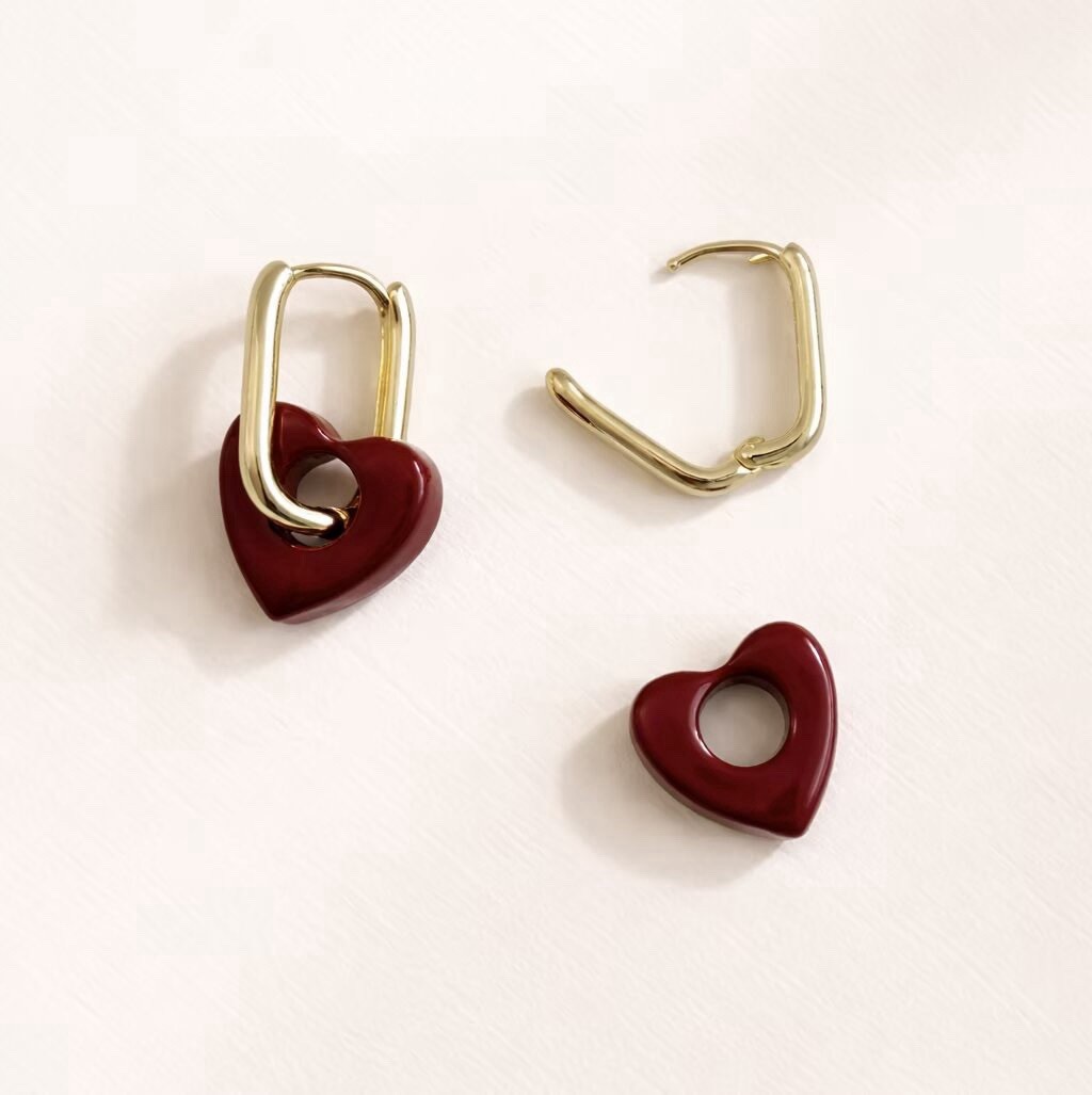 Red Heart Earrings Hoop,Gold Cute Jewelry Gift, Valentine Jewelry For Her 066