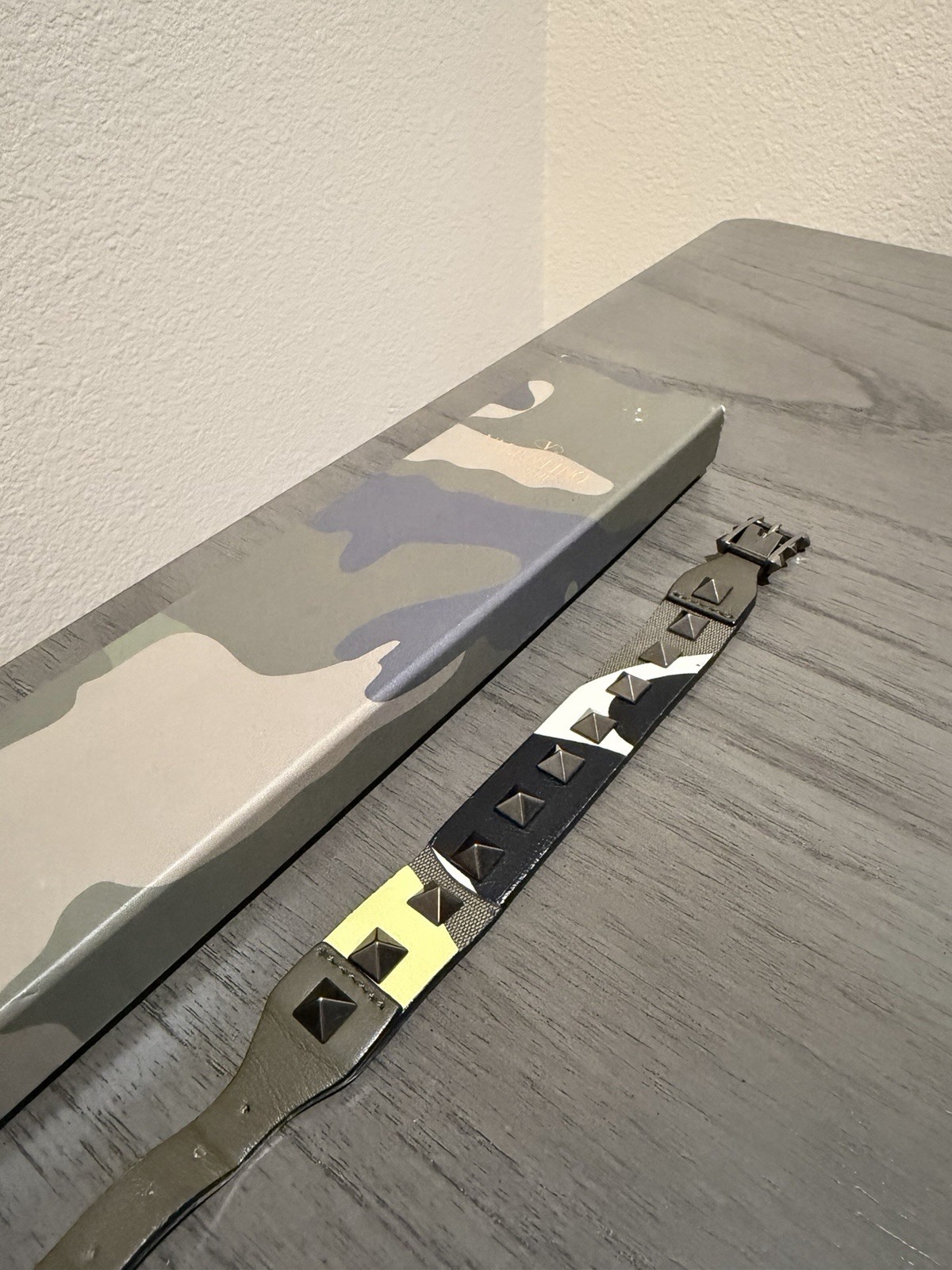 Valentino Camouflage Studded Leather Bangle Bracelet
