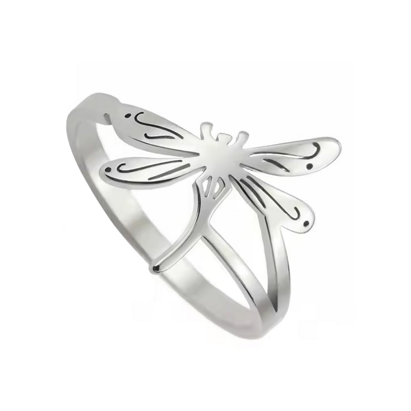 Dragonfly Ring Womens Silver 316L Stainless Steel Garden Insect Band Boho