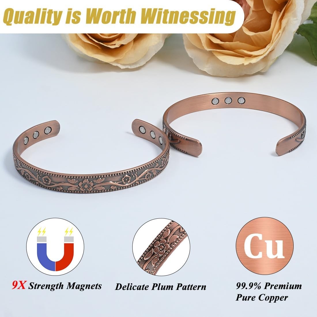 Copper Magnetic Bracelet for Women and Men Ultra Strength Magnets 99.9% Pure Cop