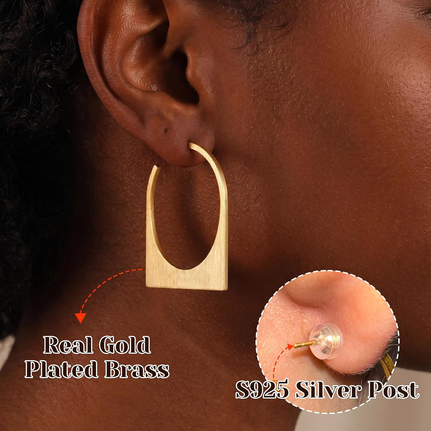 Large Gold Hoop Earrings for Women, 14K Real Gold Plated Copper Geometric Hollow