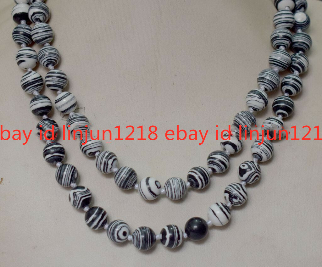 New 8mm 10mm 12mm Turquoise Black White Gemstone Round Necklace Long 18-100”
