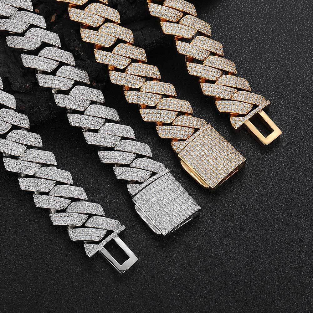 25mm 18k Gold Plated Miami Hip Hop Zircon Rhomboid Cuban Link Bracelet