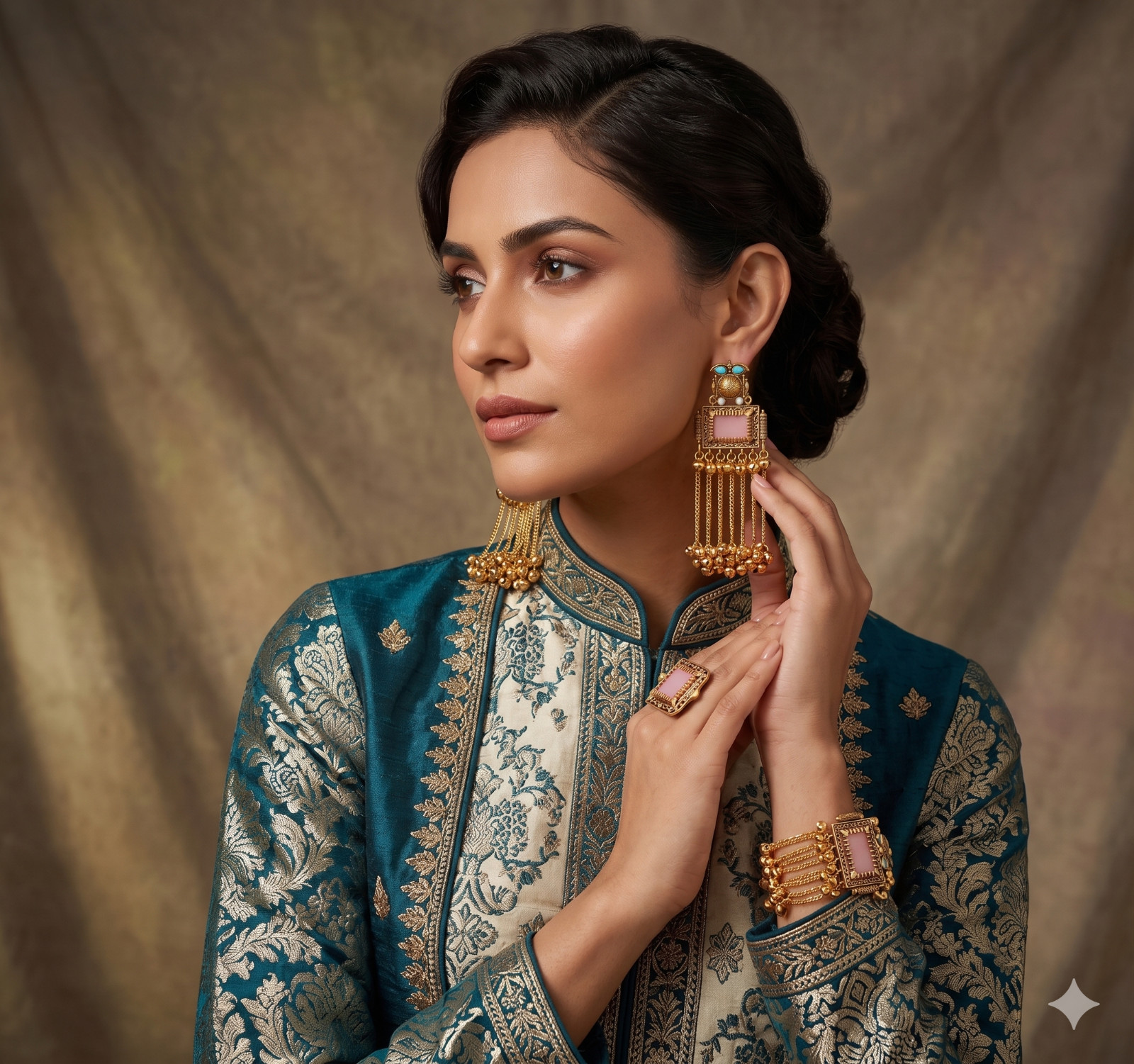 Traditional Indian Gold Plated Jhumka Pink Stone kashmiri Earrings Ghungroo Drop