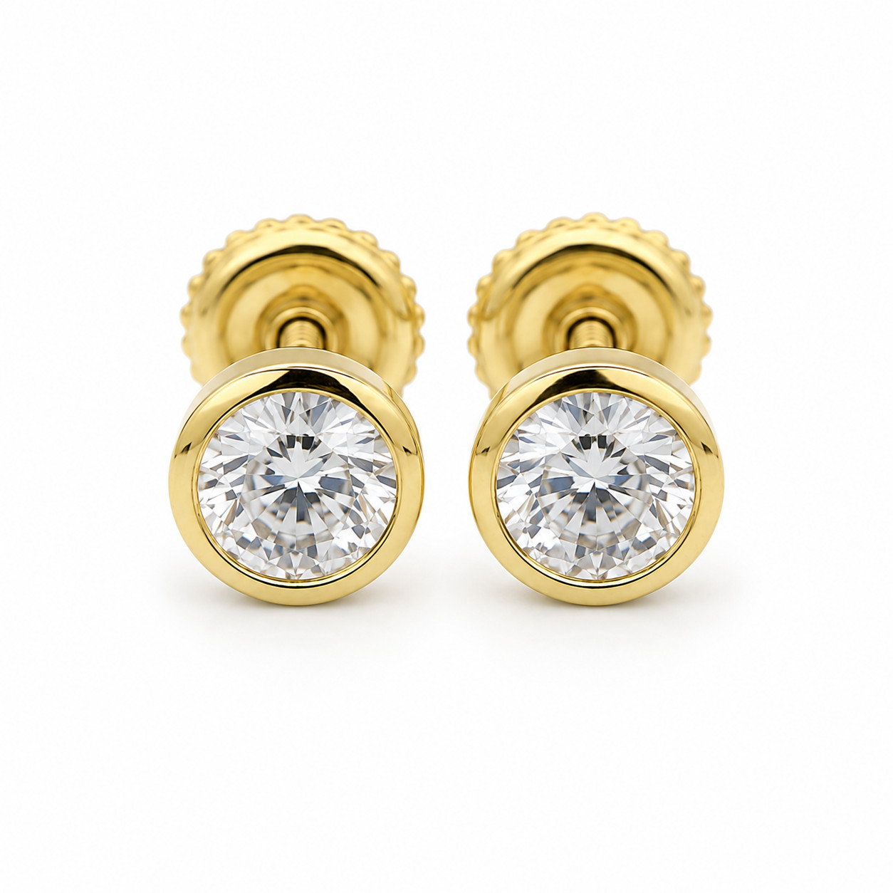 14K Gold Plated Bezel Stud Earrings Round CZ Solitaire Women Jewelry Gift