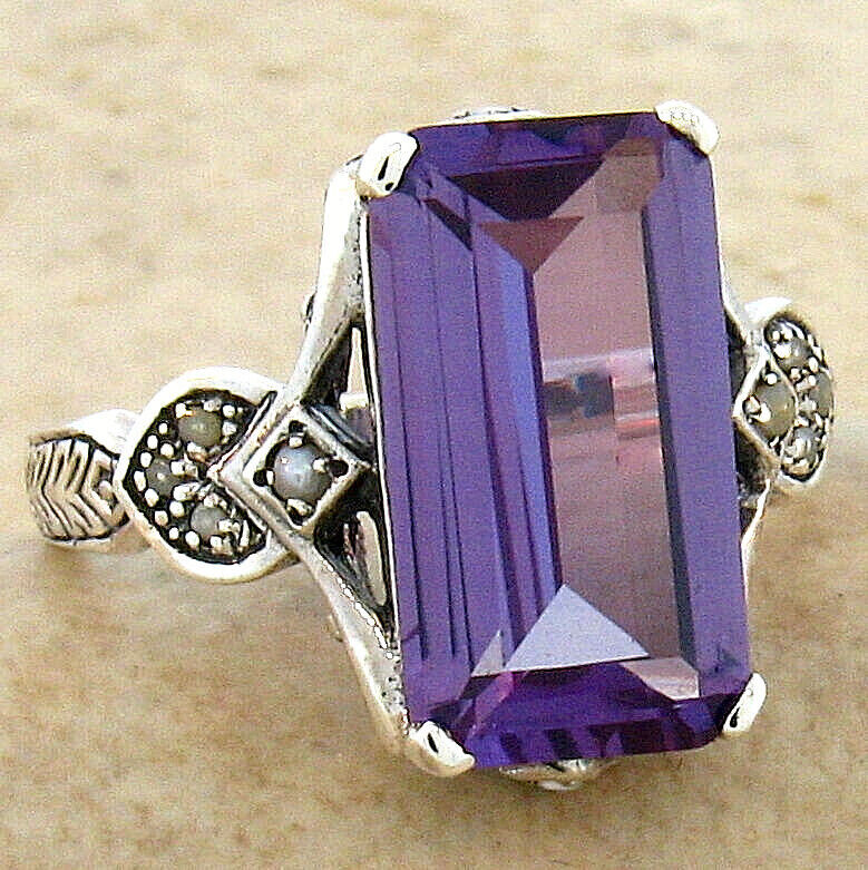 VINTAGE STYLE 925 STERLING SILVER 6.5 CARAT SIMULATED ALEXANDRITE RING 208Z