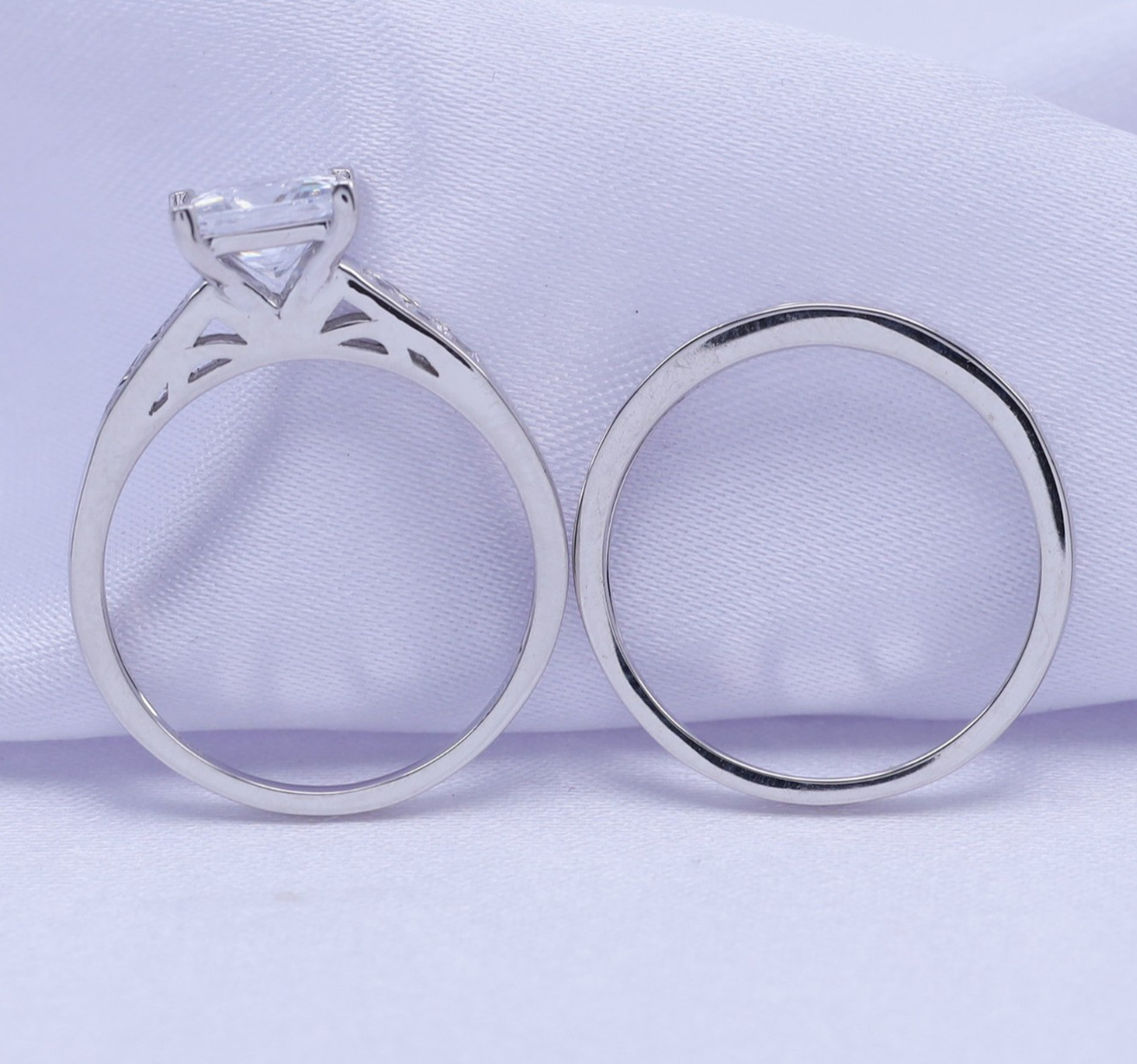 14k Gold Sterling Silver Princess Diamond Cut Engagement Ring Wedding Set