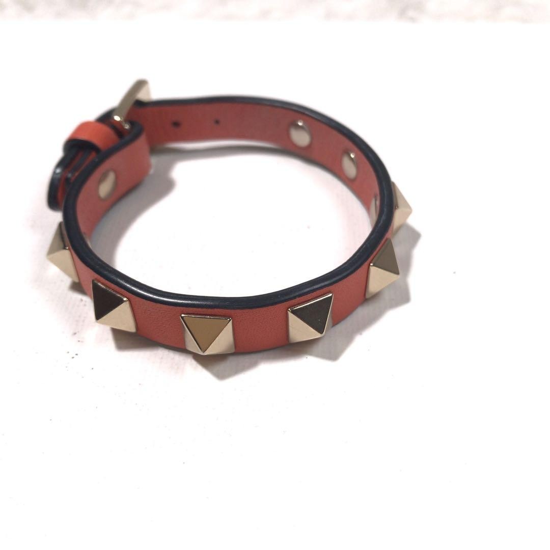 VALENTINO GARAVANI Rockstud Orange Leather Bracelet Goldtone Italy