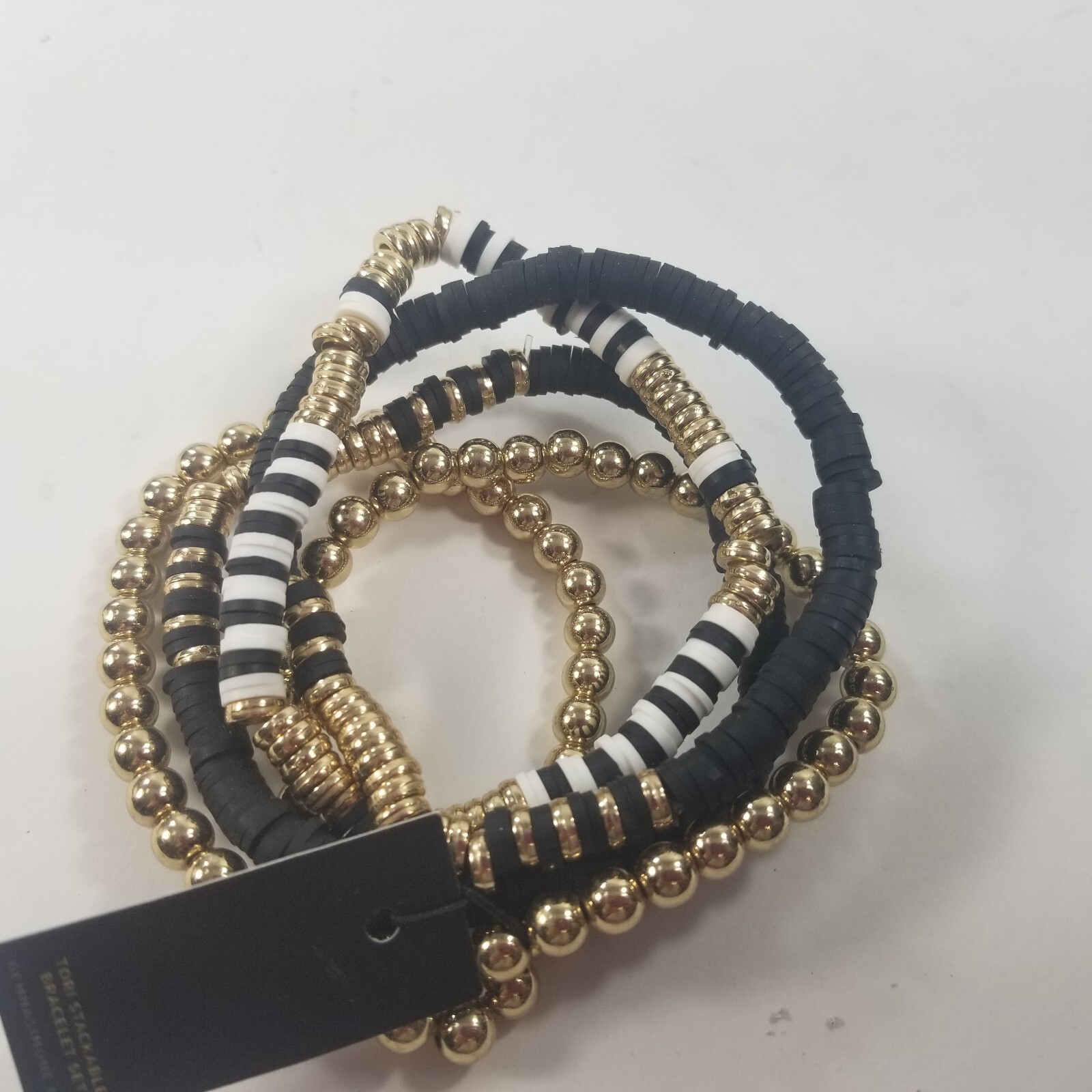 Gold tone Multi-Strand Bracelet Black White Layered