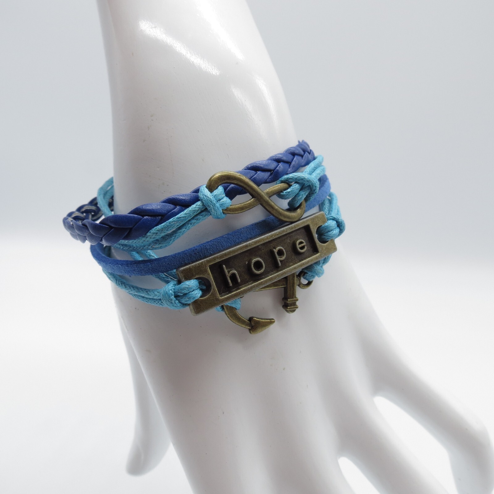 Blue Hope Charms Bracelet Multi Strands Nautical Boho Everyday Wear 6.25″