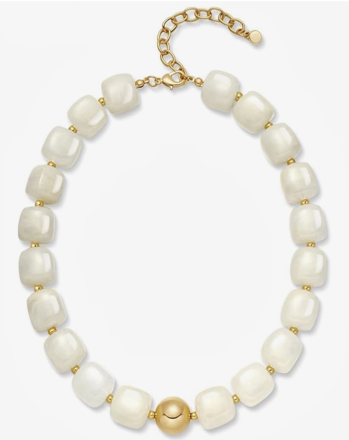 Resin Beaded Chunky Boho Necklace For Women White And Gold