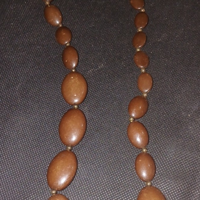 Brown Beaded Necklace Oval Beads Metal Chain Lobster Clasp Fashion Jewelry