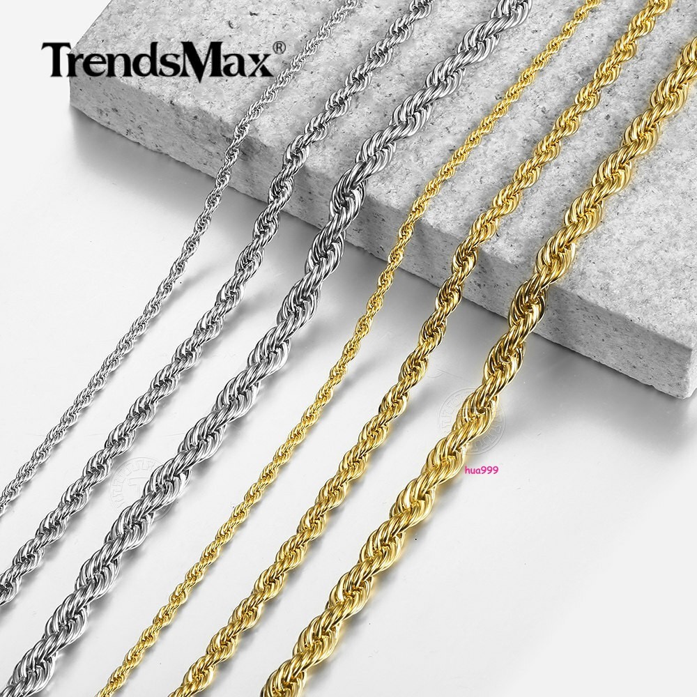 3/5/7mm 16-30″ Men’s Stainless Steel Twisted Rope Chain Necklace Choker Link