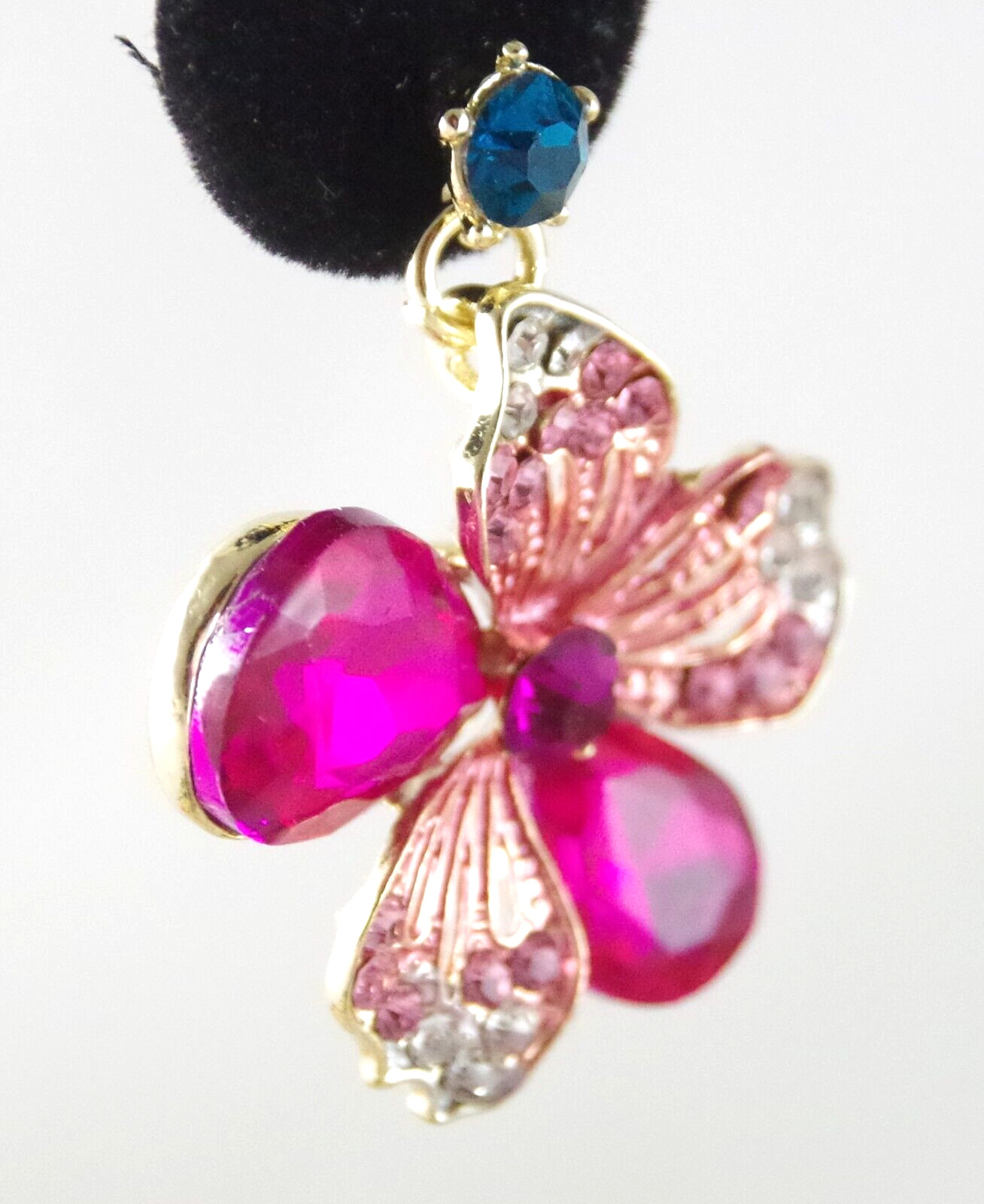 BETSEY JOHNSON MULTICOLOR CRYSTAL FLORAL NECKLACE FLOWER DROP DANGLE EARINGS SET