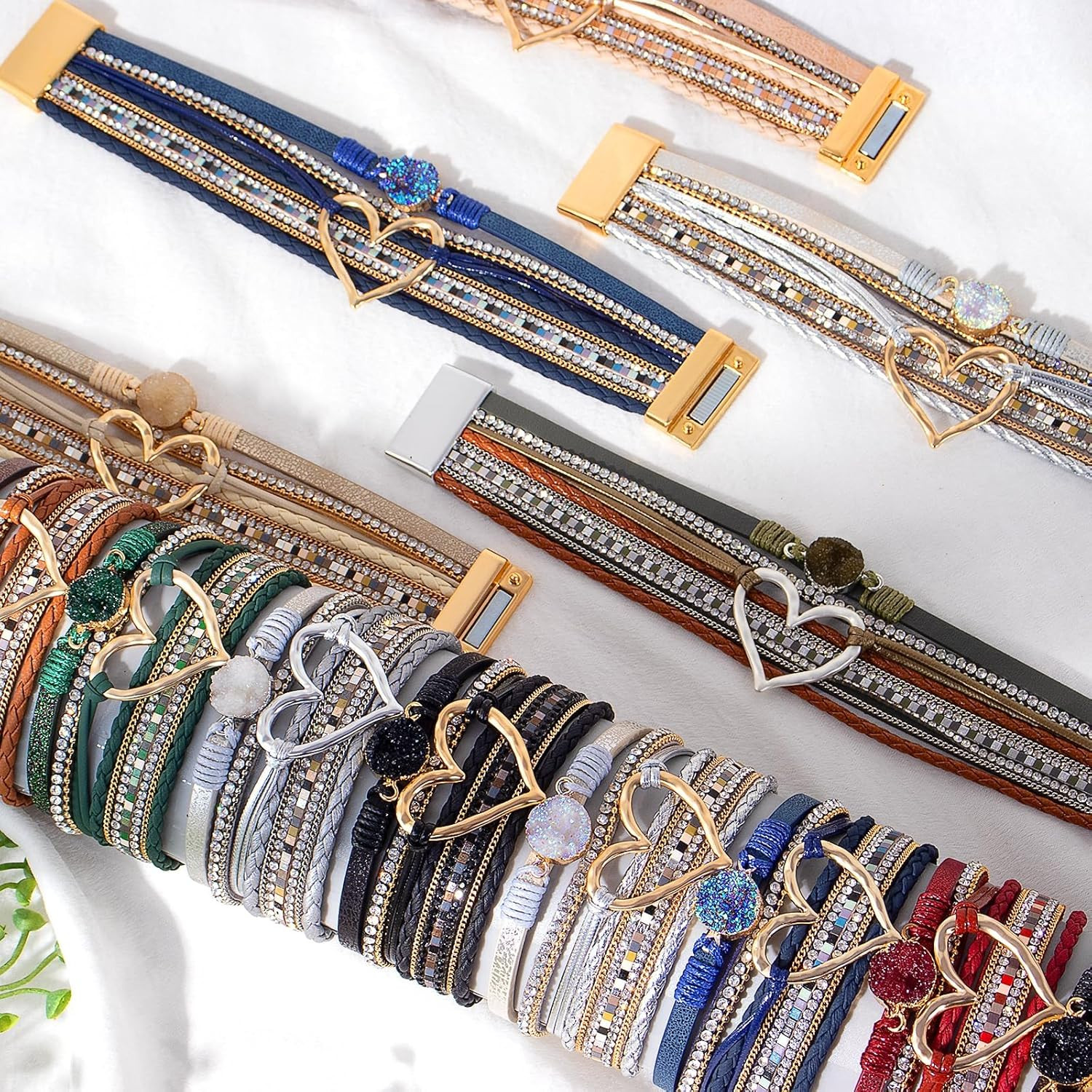 Handmade Leather Heart Wrap Bracelets for Women – Trendy Stackable Cuffs