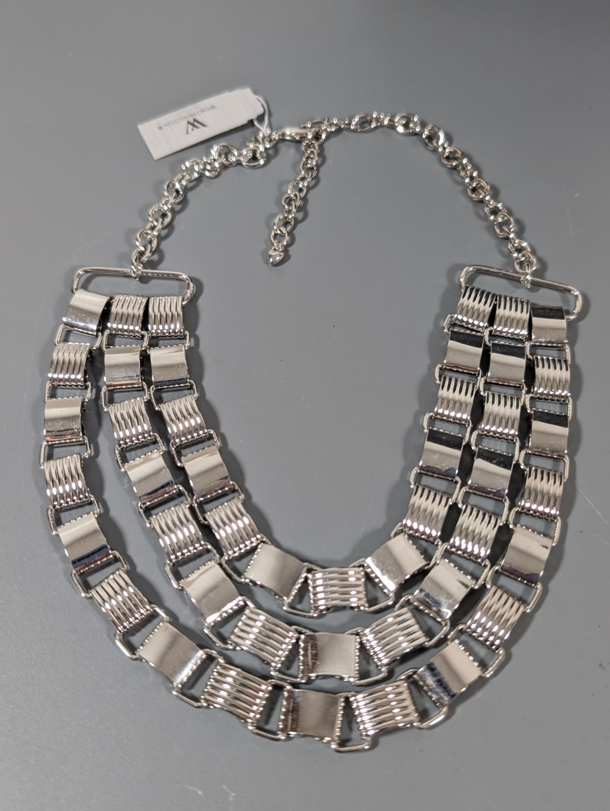 Worthington Silver Tone Triple Book Chain Layer Statement Necklace 17 in