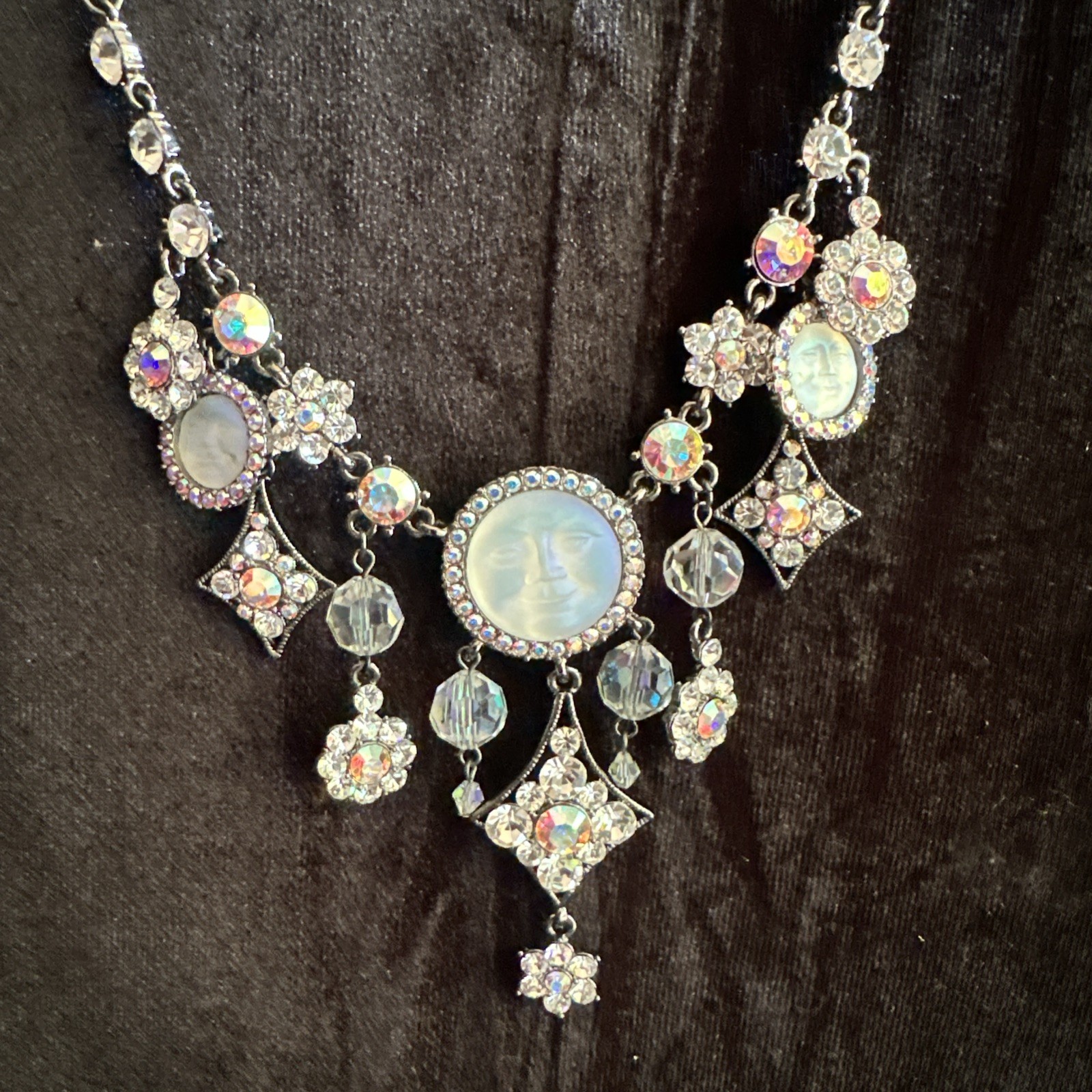 Kirks Folly 3 Moon Face Necklace Celestial Lunar 19” Inv#244