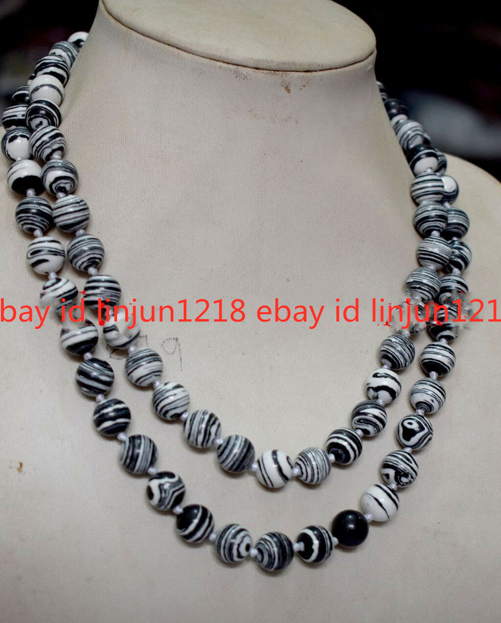 New 8mm 10mm 12mm Turquoise Black White Gemstone Round Necklace Long 18-100”