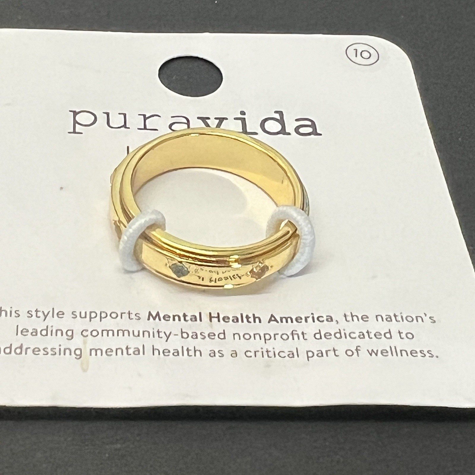 Puravida Mental Health Awareness Fidget spin Ring 9 10 NEW Gold tone Band stones