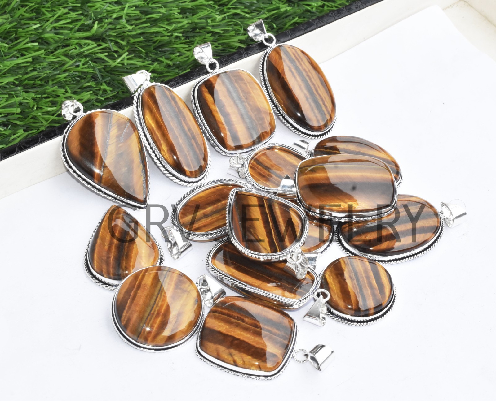 1-1000 Pcs Tiger Eye Gemstone Handmade Pendant Lot Bulk: 925 Silver Plated WH-2