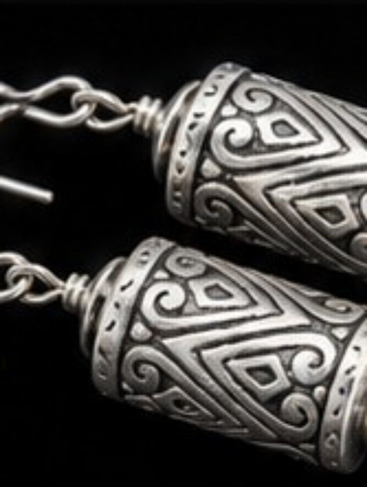Chico’s Silver Tone Artisan Barrel Drop Earrings NWT Southwestern Boho