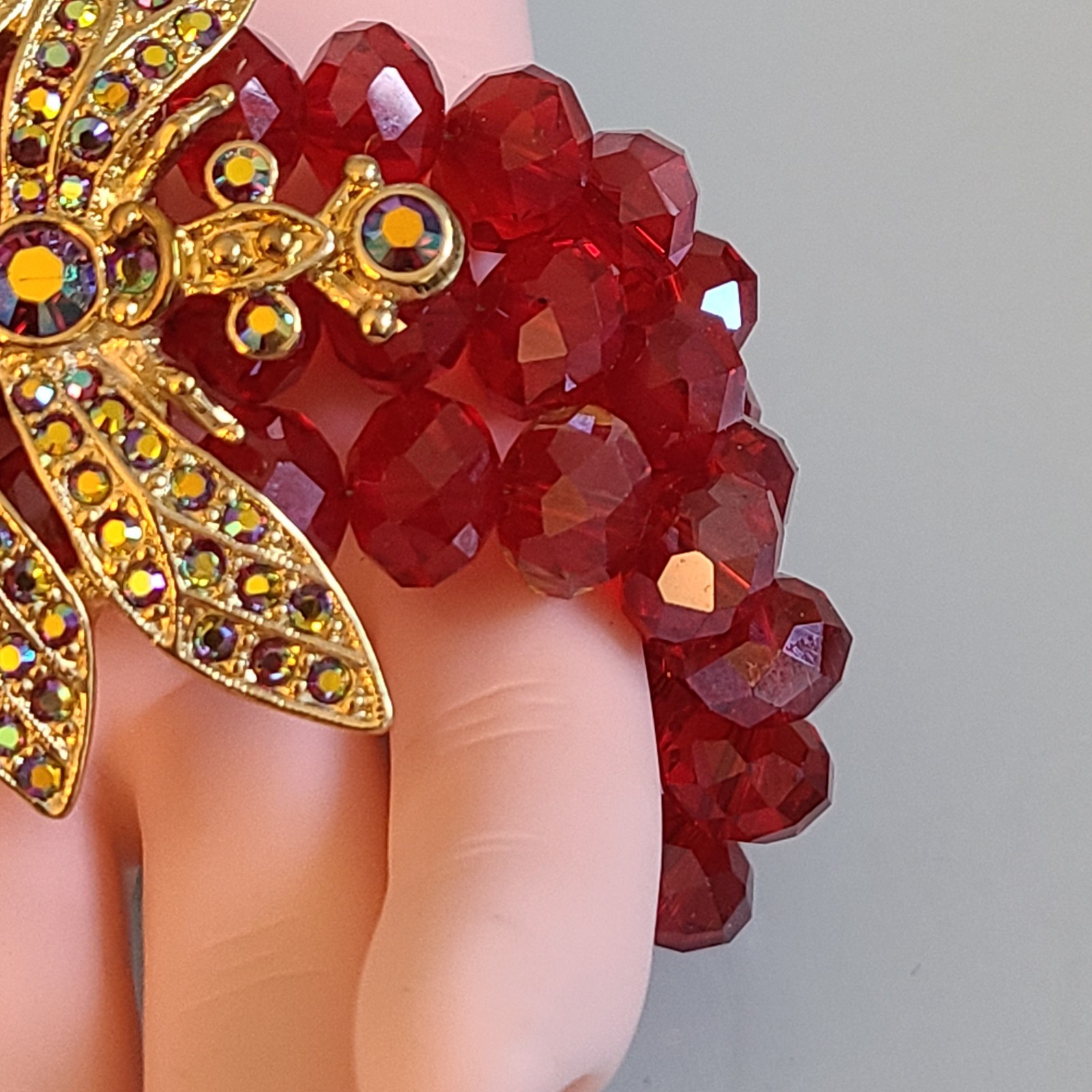 SALE Kirks Folly Dragonfly Desire 3 Strand Crystal Bracelet RUBY RED 9 IN WOW