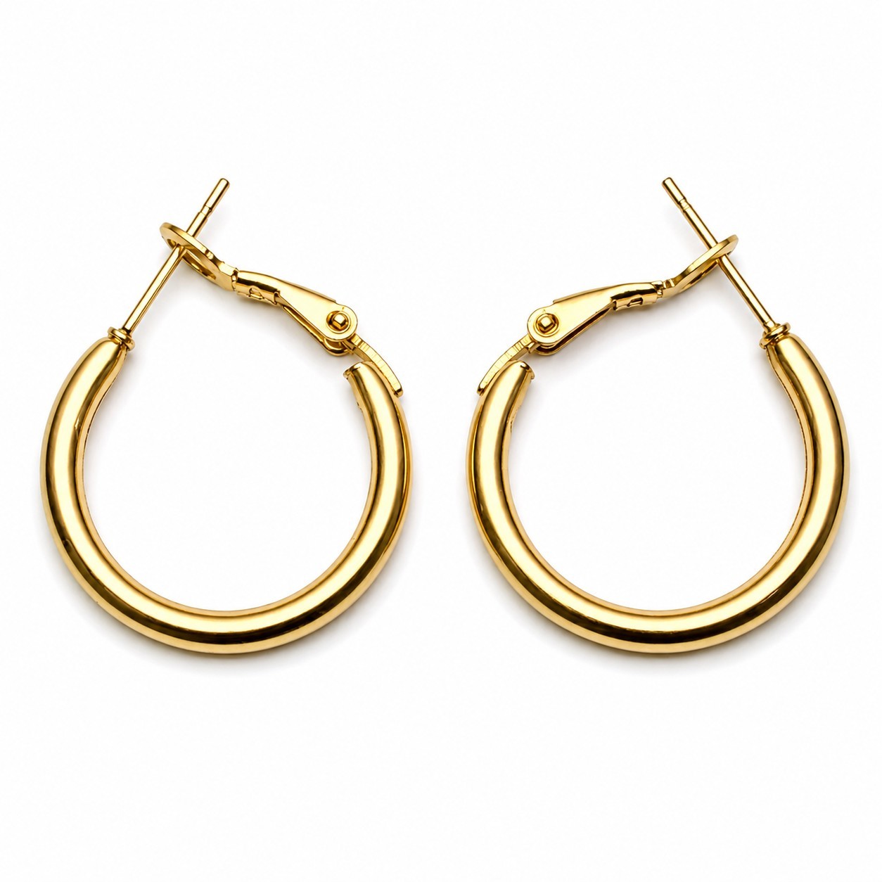 Gold Tone Hoop Earrings – Smooth Round Hinged Hoops, Classic Everyday Statement