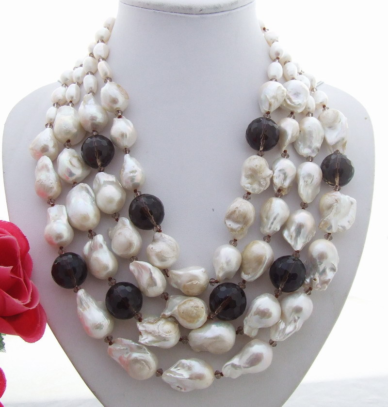 25mm White Keshi Pearl Smoky Quartz Crystal Necklace